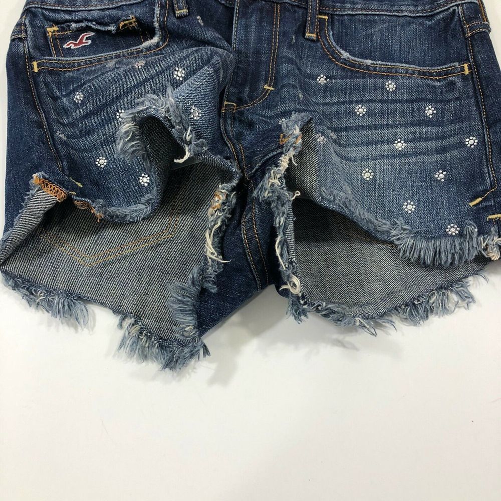 Hollister Rhinestone Raw Hem Denim Jean Shorts - Picture 6 of 8